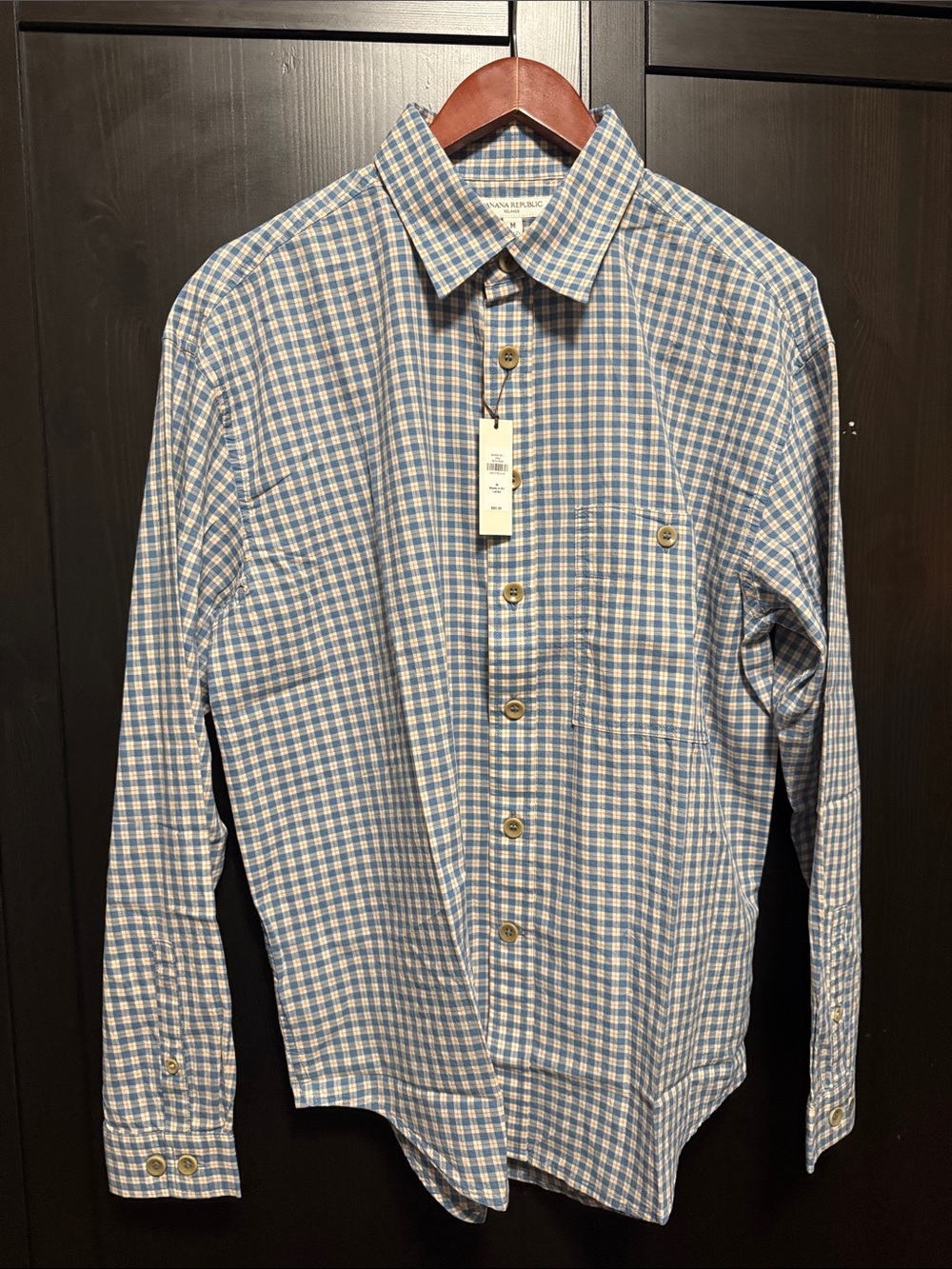 Banana Republic Blue and White Check Cotton Button-Down Shirt